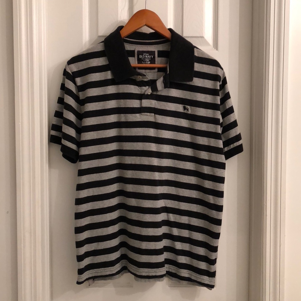 Old Navy Black & Grey Striped Polo